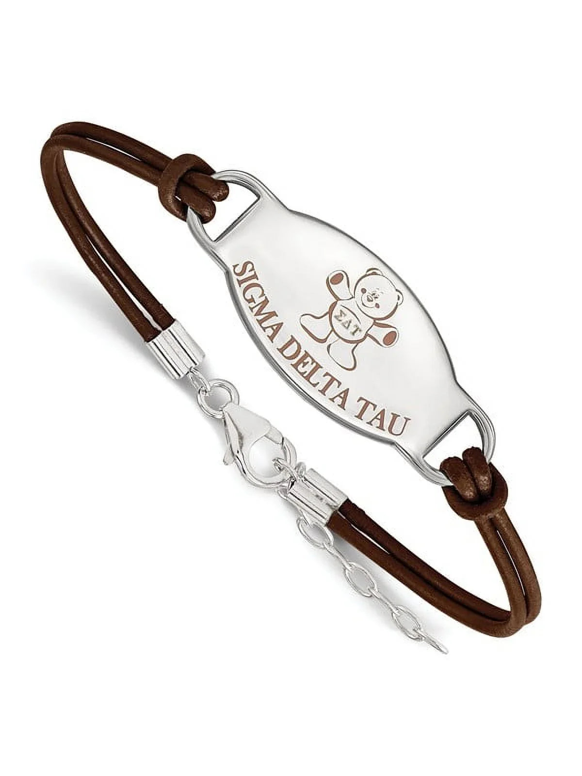 Tau LogoArt Rh-p Sterling Delta Sigma S. Bracelet Enameled Leather Oval