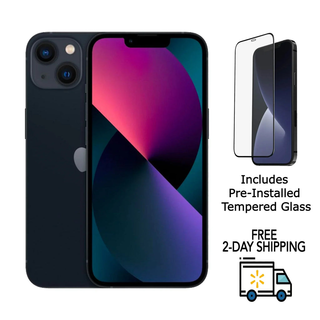 w/ (Fully 128GB 13 iPhone Apple (Grade Pre-Installed C) Mini Pre-Owned Unlocked) Midnight A2481 Tempered Glass