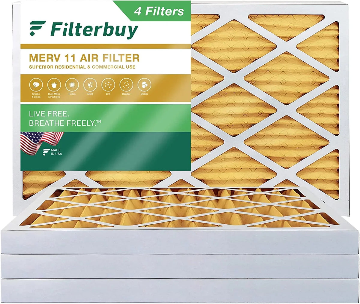 Filterbuy Air MERV Furnace AC 11 16x36x2 Filters (4-Pack) Pleated HVAC