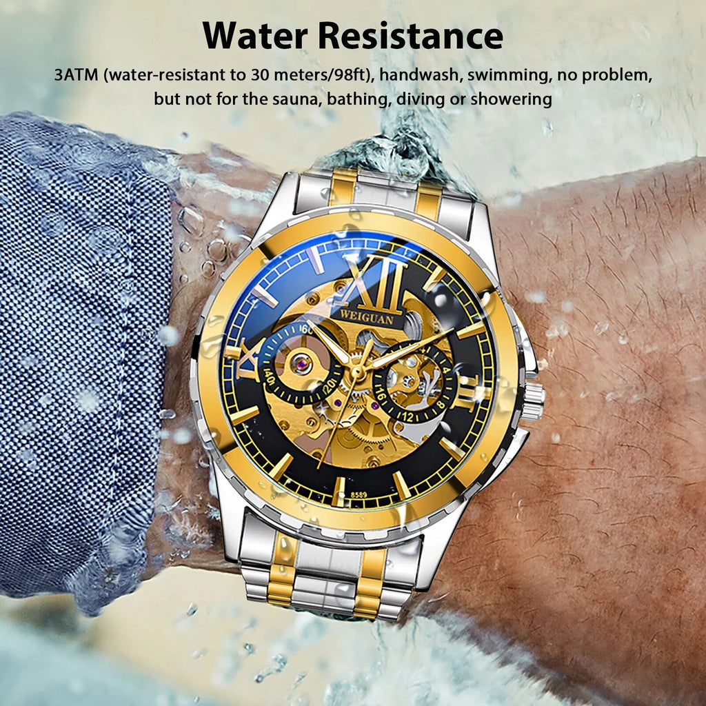 Skeleton Steel Hollow Luxury Men's Stainless Watch Mechanical Business Automatic
