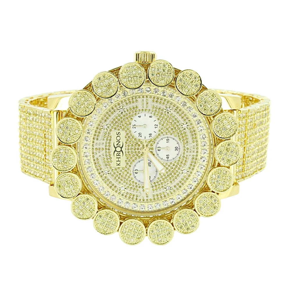 Flower Watch Canary Gold Rodeo Stainless Genuine Diamond Jo Solid Custom Out Tone Bezel Iced Back Steel Dial Jojino Pave