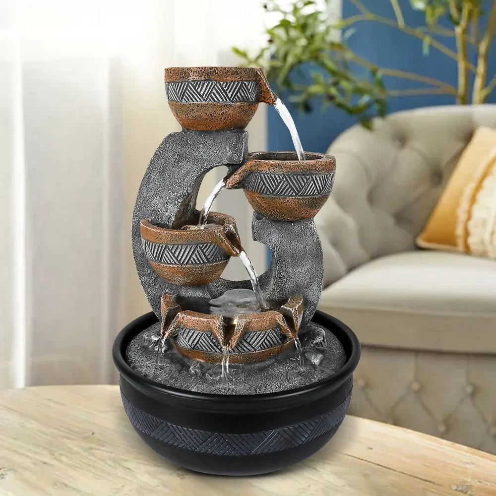 Fountain Office 3-tier Willwolfer Tabletop Water Fengshui Waterfall Desk Decor Zen Indoor