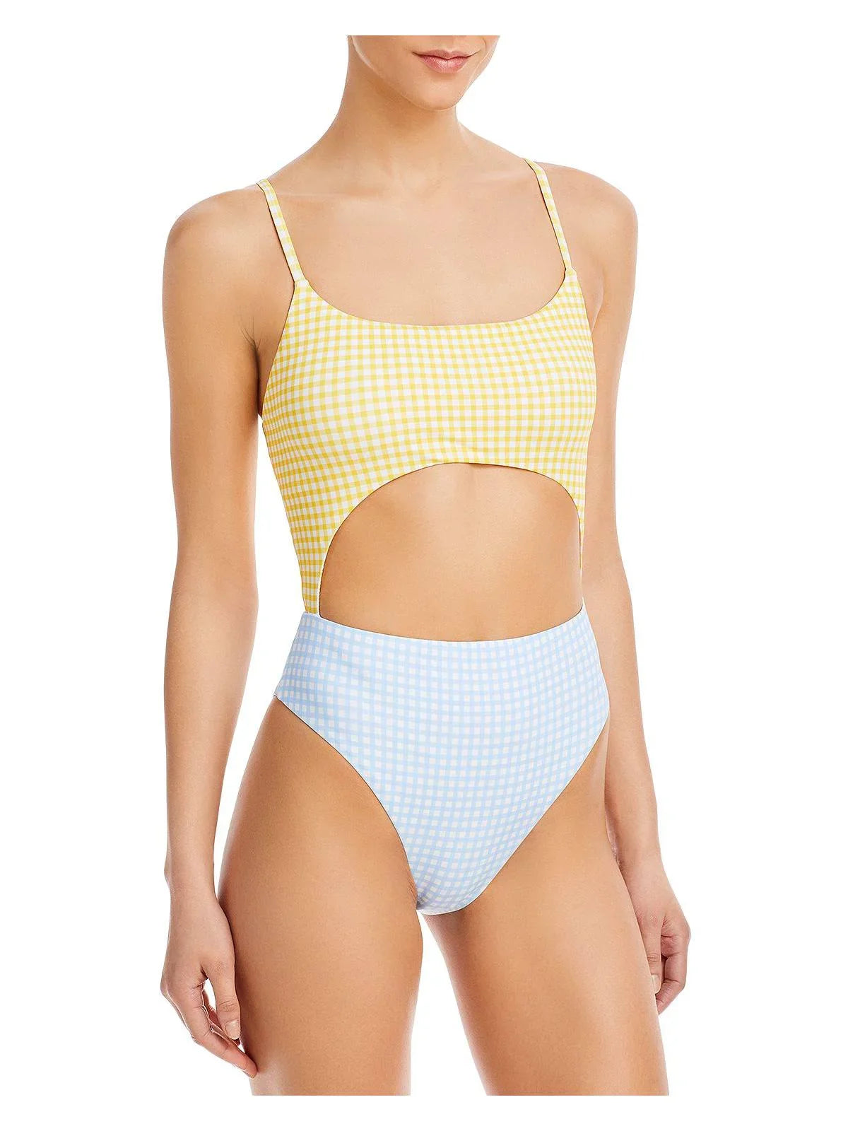 Swimsuit Aqua Womens One-Piece Swim Checkered Cut-Out