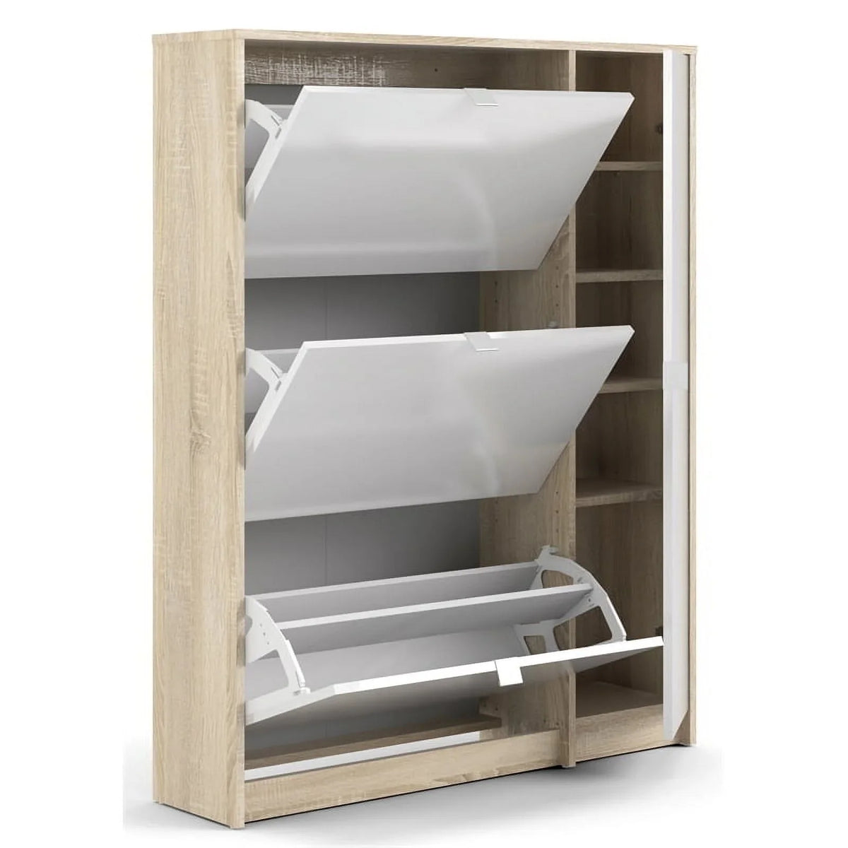 Allora Cabinet Layers Shoe Gloss Oak-White with & High 3 Drawer 2 Door in