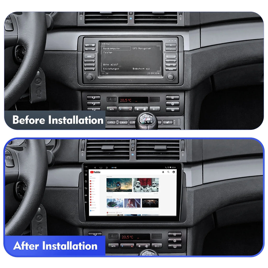 ZT for BMW Stereo 9-inch Carplay 12 Android Din Screen 75/MG QLED SWC Radio Backup Car Auto Double Android E46/M3/318/320/325/Rover Camera Support 6+128G Car Touchscreen with