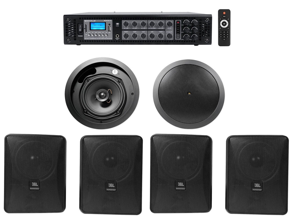 5.25" Commercial Wall+6.5" Black JBL Restaurant/Cafe/Bar 4) Ceiling Speakers+Amp