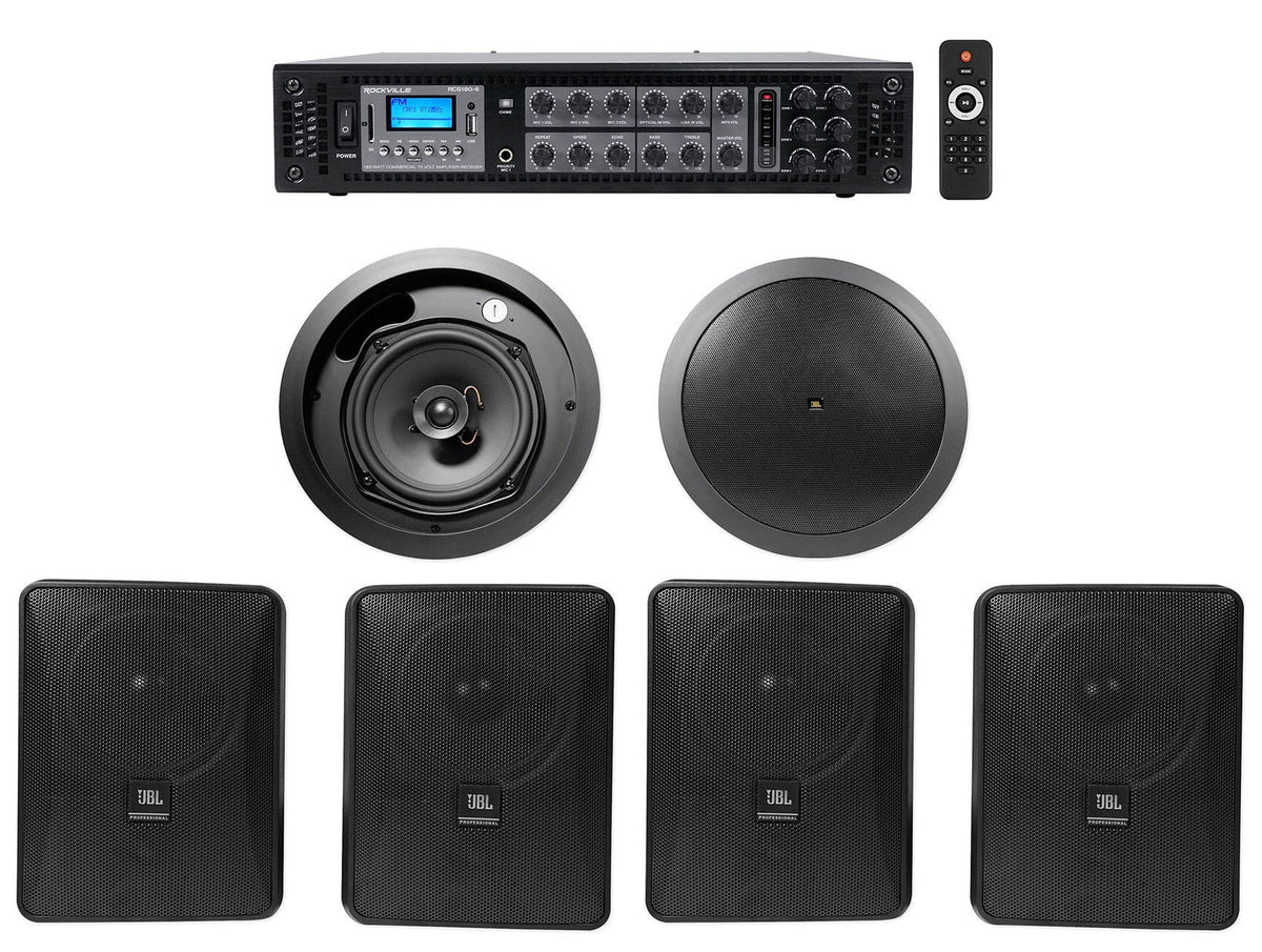 5.25" Commercial Wall+6.5" Black JBL Restaurant/Cafe/Bar 4) Ceiling Speakers+Amp