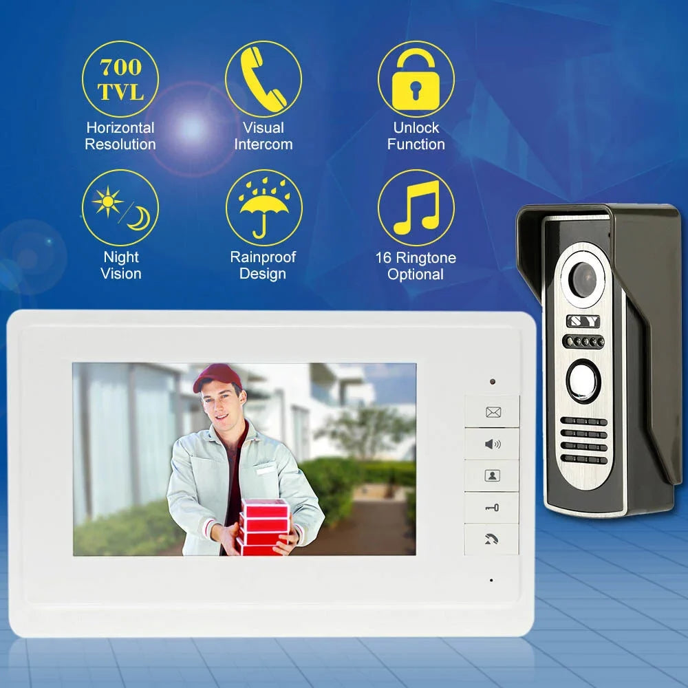 Outdoor Wired Video with Doorbell View and Door Home Night for Infrared OWSOO support Rainproof 7” Unlock System Monitor Visual Indoor Phone