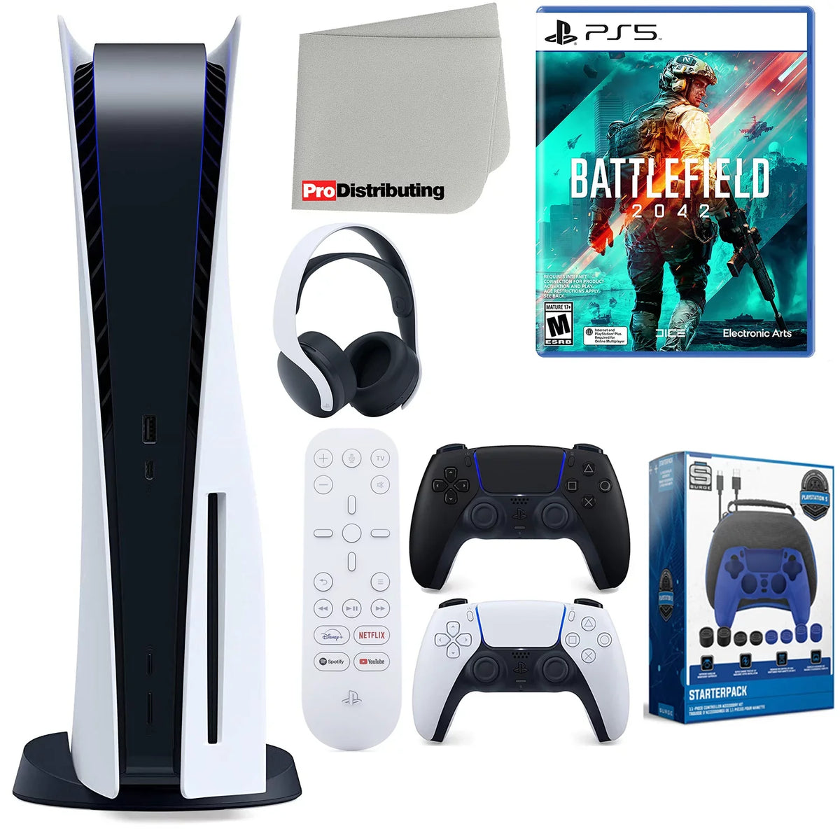 Starter Midnight Version Controller, (Sony Remote, Disc Media 5 with Microfiber Cloth Headset, 2042, Battlefield Disc) PS5 Playstation Bundle Black Accessory and Kit Extra Sony Cleaning