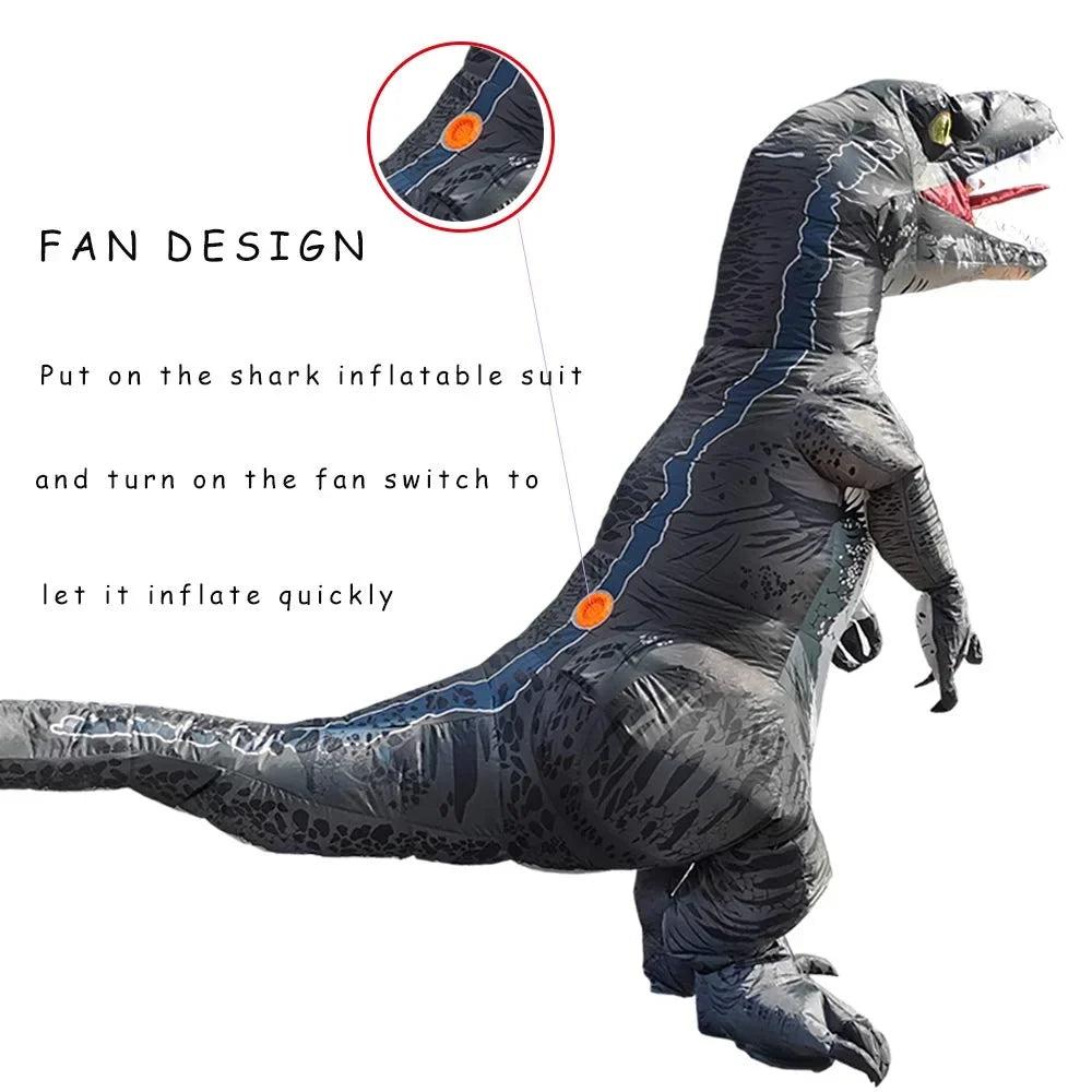 Costume DomKom Women Grey Dinosaur Body Men Inflatable Adult Costume Blow Velociraptor T-rex Raptor Halloween Up Costume Full