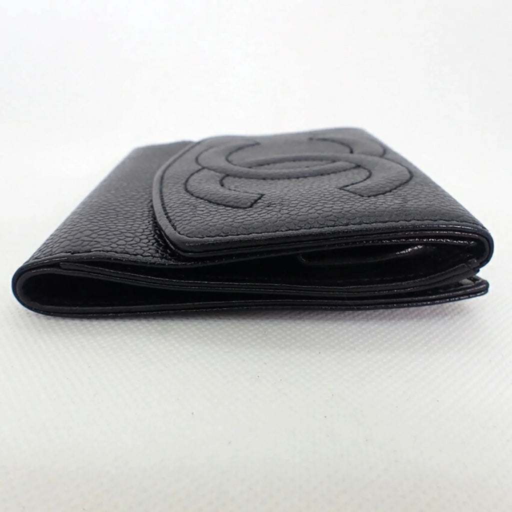 Pre-Owned Chanel skin caviar black CHANEL trifold wallet (Good)
