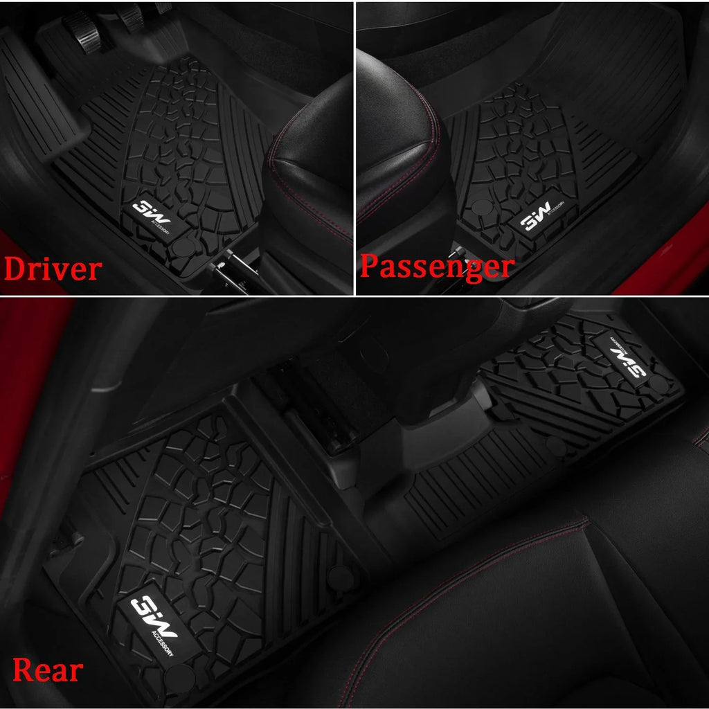 with Floor Compass Full 2017-2023 Weather Body Style (New Odorless Mats 3W All Liner and Rear for Rows 2 Floor TPE Only), Jeep Front Black seat Set
