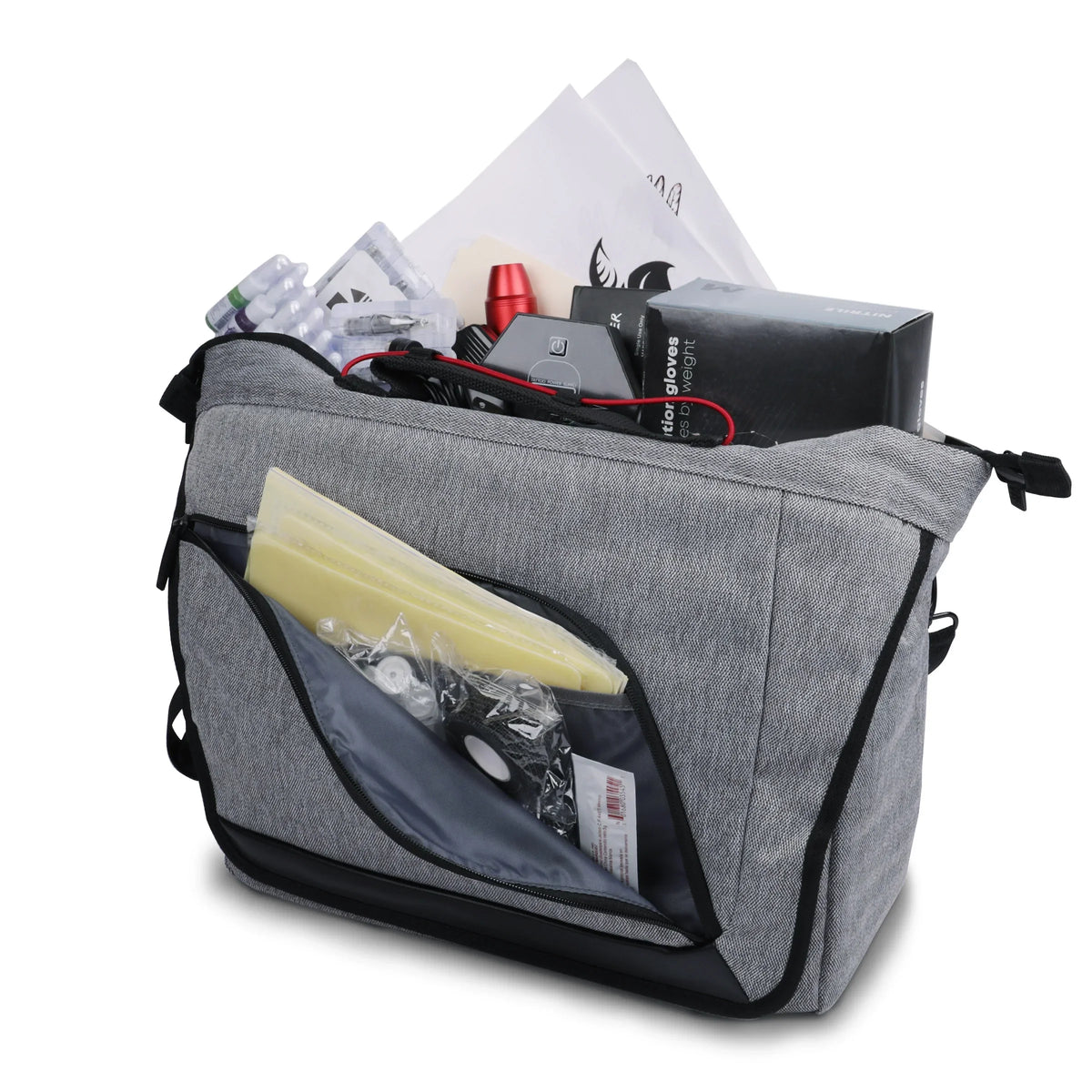 Bag Tattoo Kit Holds Dividers, Machine, Ink Equipment Weather Case - Customizable with Power Resistant USA Tattoo Supply, Professional Tattoo Supplies Bottom Messenger Gear - More & and Only Gun Set,