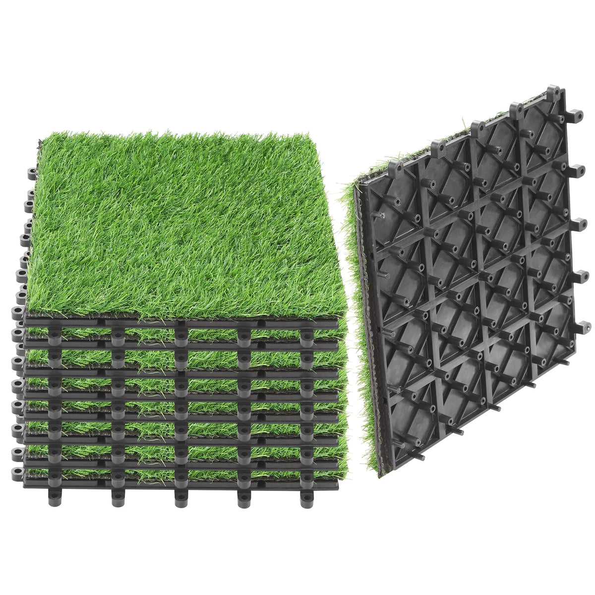 Turf Flooring Grass x Tile Artificial 12'' Tile, x 9pcs 2'' 12'' BuxWellBang Interlocking