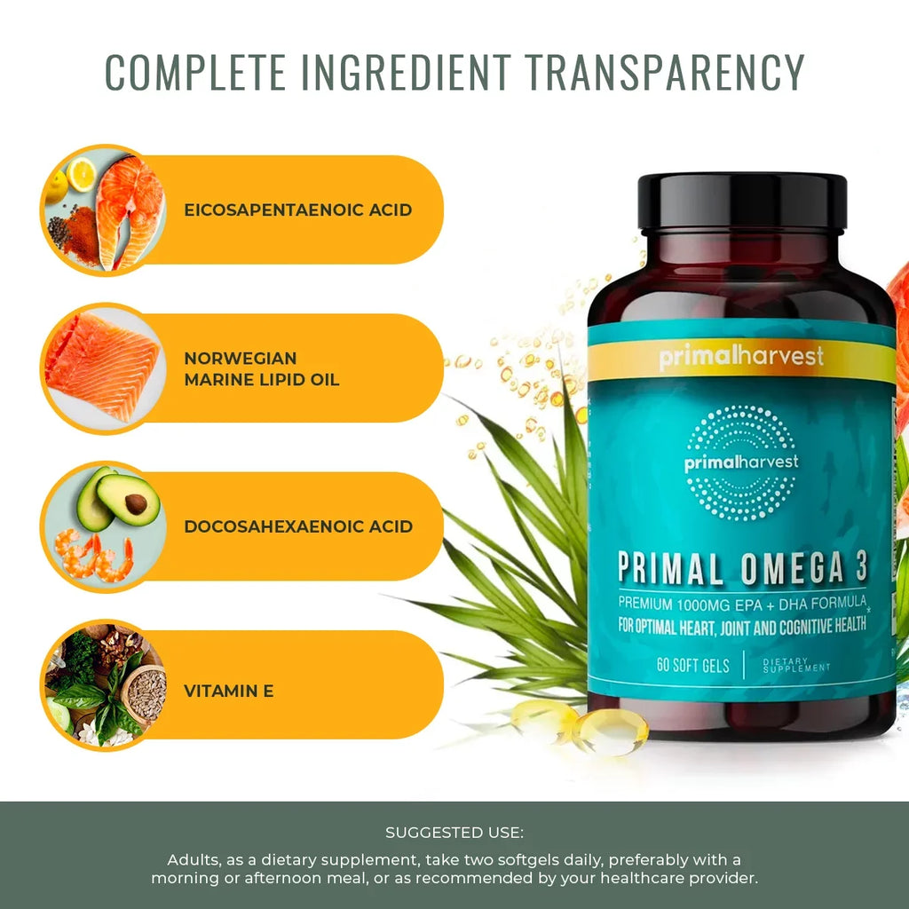 Supplement, Harvest Primal Omega 3 Oil Fish 60 Capsules