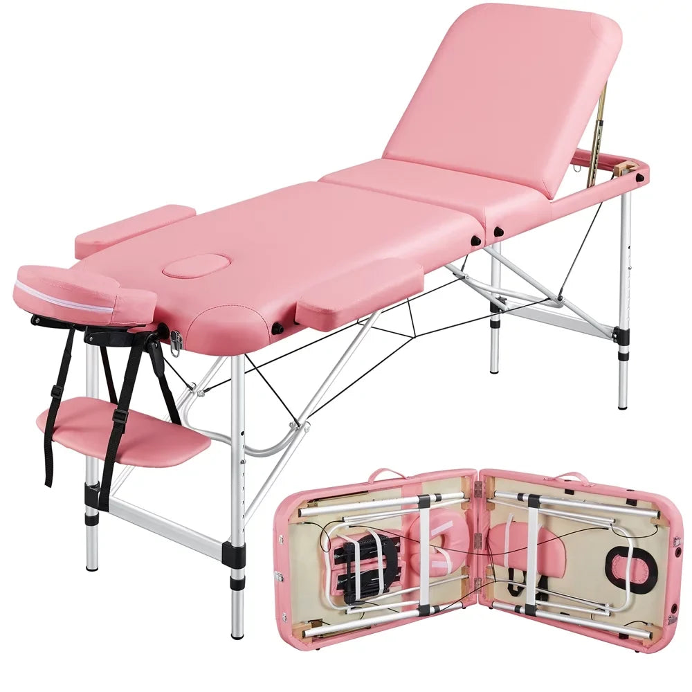 Backrest/Headrest/Armrest/Hand Massage Portable Alloy Salon Table Massage Spa 84'' with 3-Fold Bed, Massage Adjustable Pink Bed Yaheetech Couch, Equipment, Pallet,