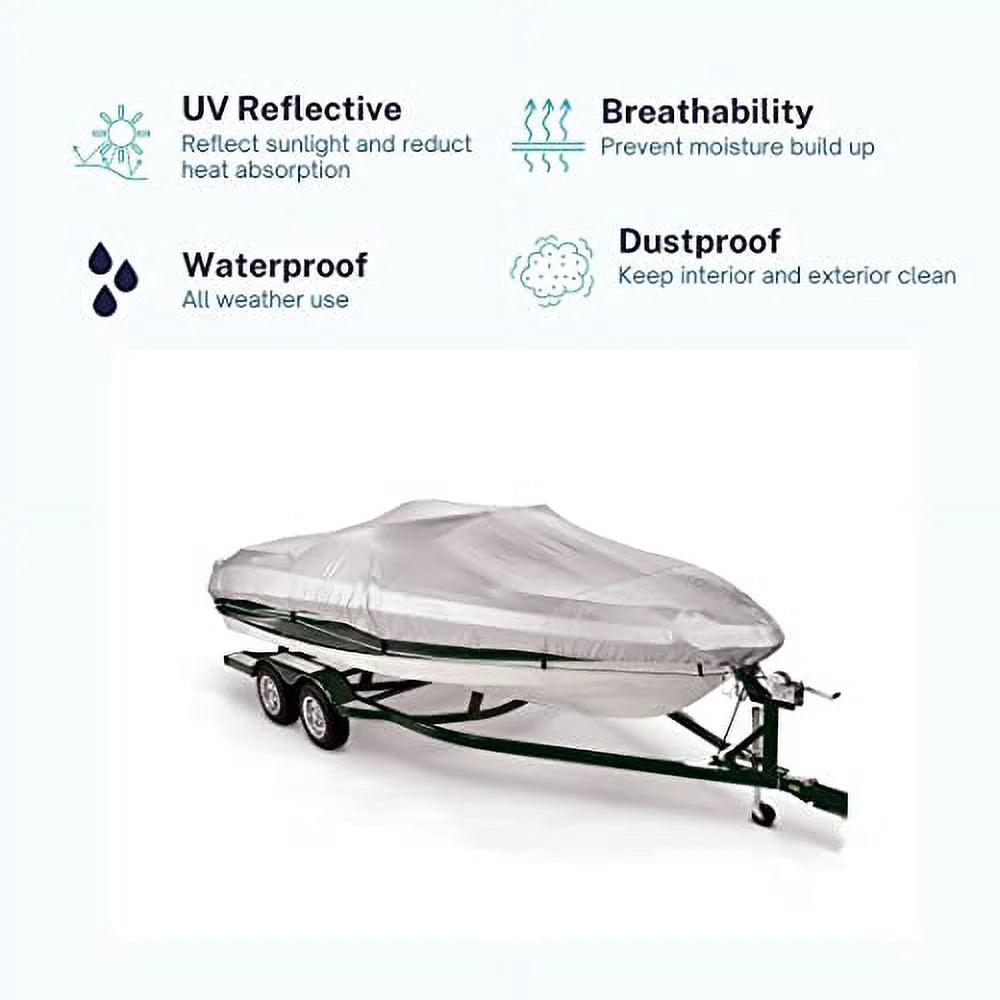 Waterproof Duty Pro-Style & 12ft-14ft to Heavy V-Hull Boats, Bass Savvycraft Long, Fish 12'-14', fits up Polyester Ski Beam 68" Marine Boat Cover Boats Grade Runabouts,