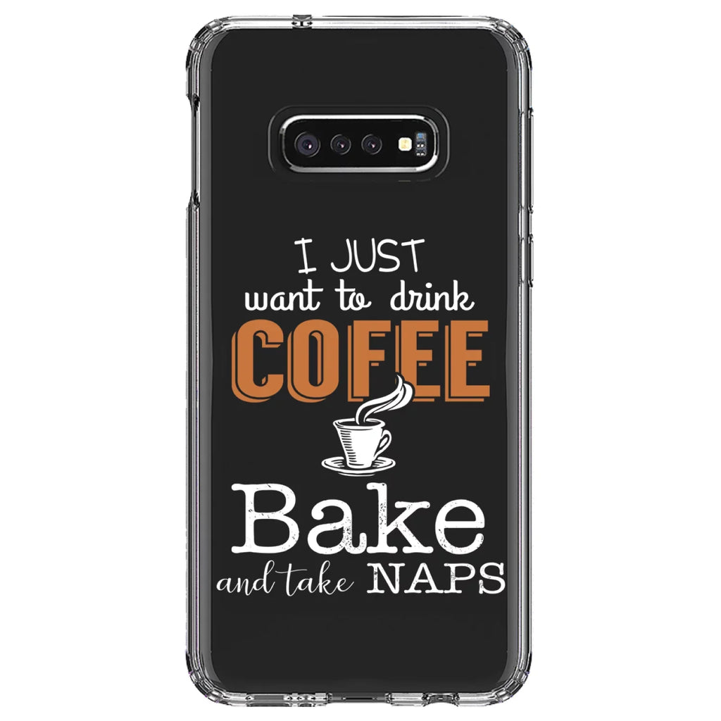 Coffee Clear Galaxy Take Naps Bake for DistinctInk Back Protector Acrylic (5.8" Tempered Drink Samsung Case to Glass S10e Shockproof Screen Just Screen) - TPU Want Hybrid Bumper -