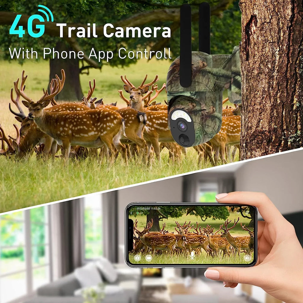 Trial with Camera Card,Wireless 355°View SIM Outdoor Soliom Hunting 3G/4G Tilt Vision Pan with Night LTE Cellular Cameras S50 1080p