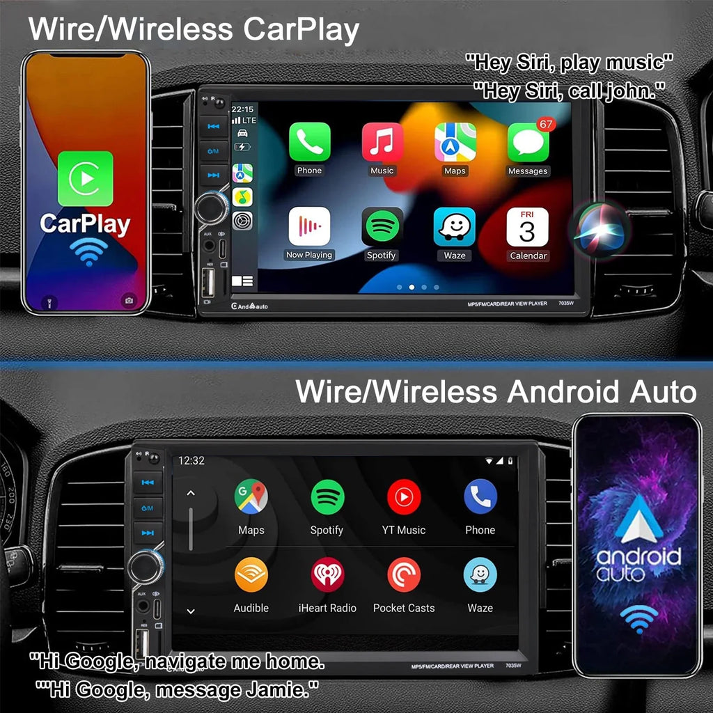 Auto Car Din AM/FM Apple Android Double Bluetooth [Wireless] Radio CarPlay Camera USB Touchscreen 7" Stereo Rear