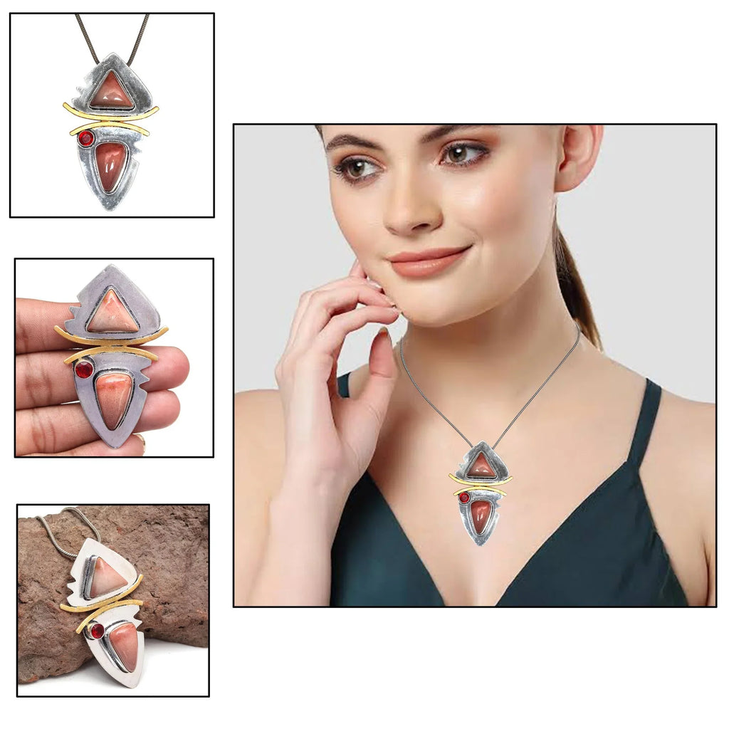 Necklace Rhodochrosite Sterling Rhodochrosite, Garnet 925 18" Gemstone Silver