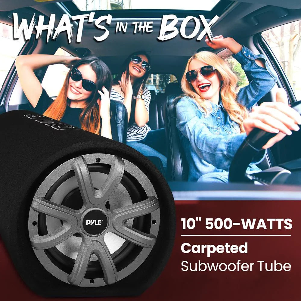 Subwoofer Audio System Sub 500-Watt Speaker Power Carpeted Car Enclosure High Tube Pyle10-Inch Bass