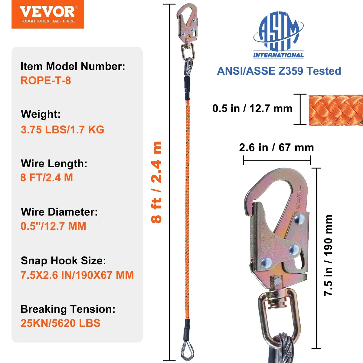 Climbers Core flipline, Carabiner 1/2" 8' Alloy Flipline, and Hook, Aluminum Climbing Snap Steel Alloy Extra Line with Arborist, Arborist Lanyard, x Tool Tree for Flip BENTISM Steel for Tree