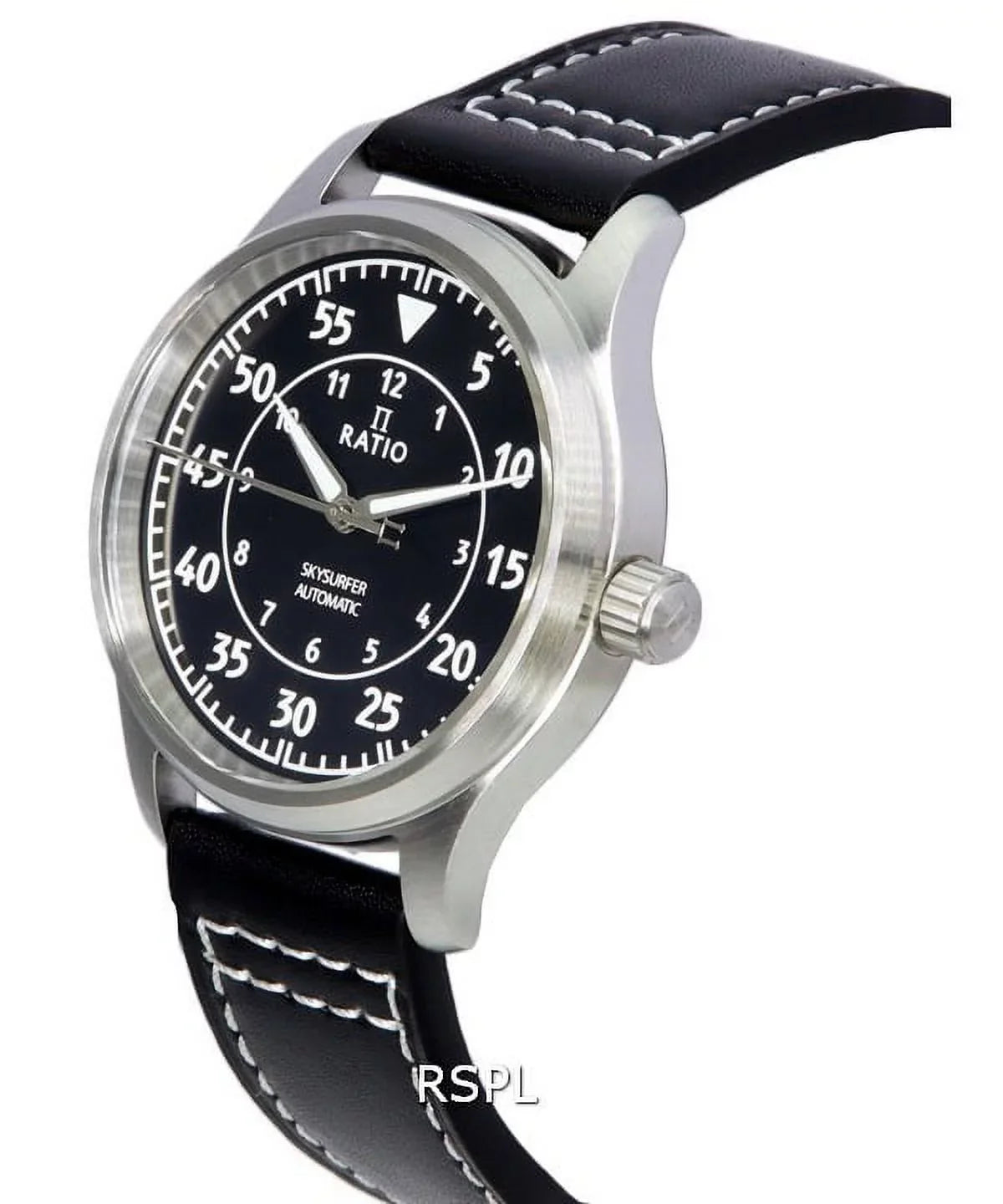 Leather Dial 200M Ratio Black Pilot Men's Watch Sunray Automatic RTS321 Skysurfer