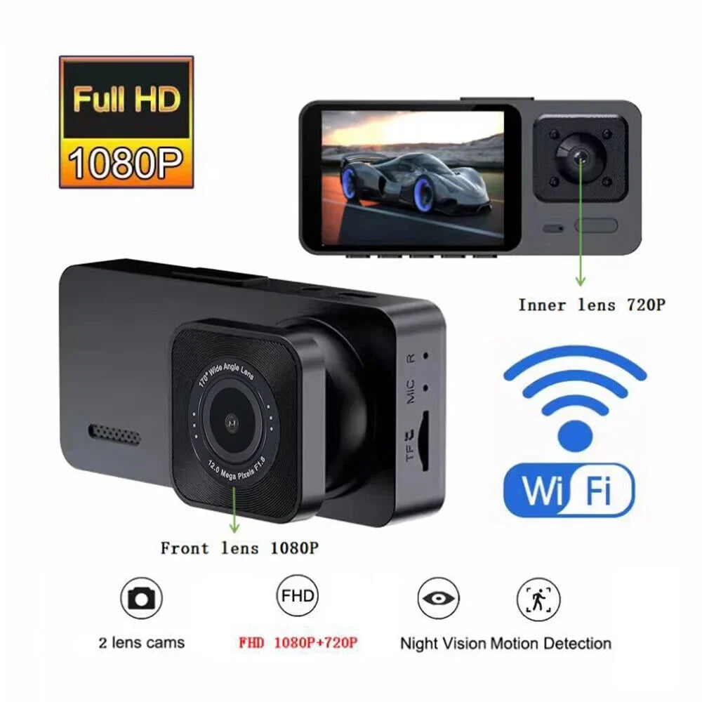 G-Sensor Lens Cam Recorder HD Front/Rear/Inside 1080P Dash Paddsun Dual Camera Video Car