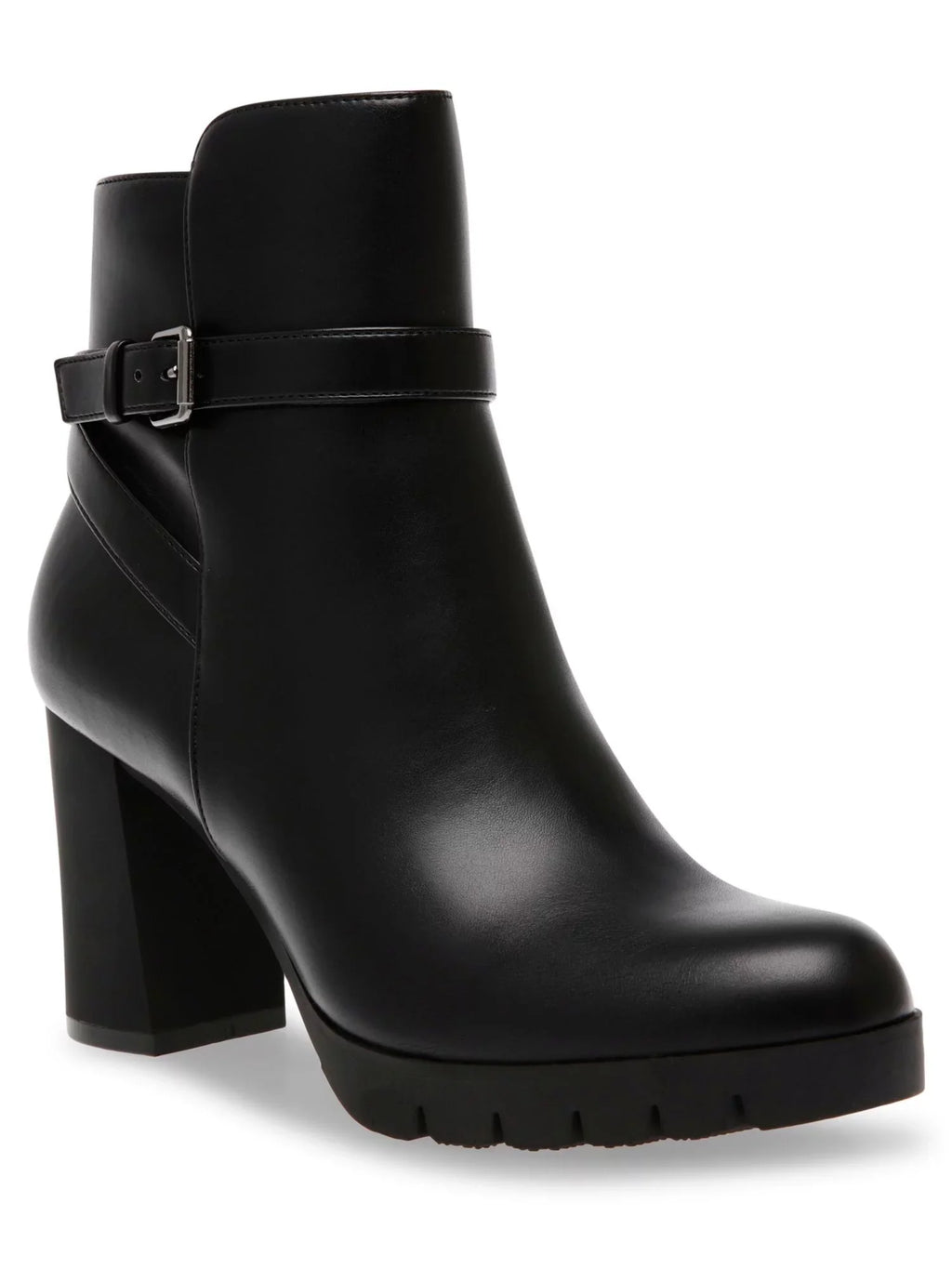 Womens Booties Heel Zip-Up M Block Round Dress Cushioned Toe KLEIN Heidi 6 ANNE Buckle Black Accent