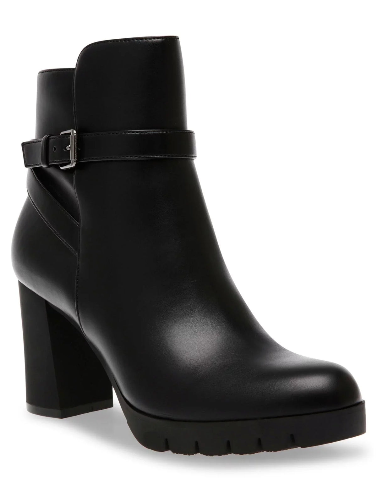 Womens Booties Heel Zip-Up M Block Round Dress Cushioned Toe KLEIN Heidi 6 ANNE Buckle Black Accent