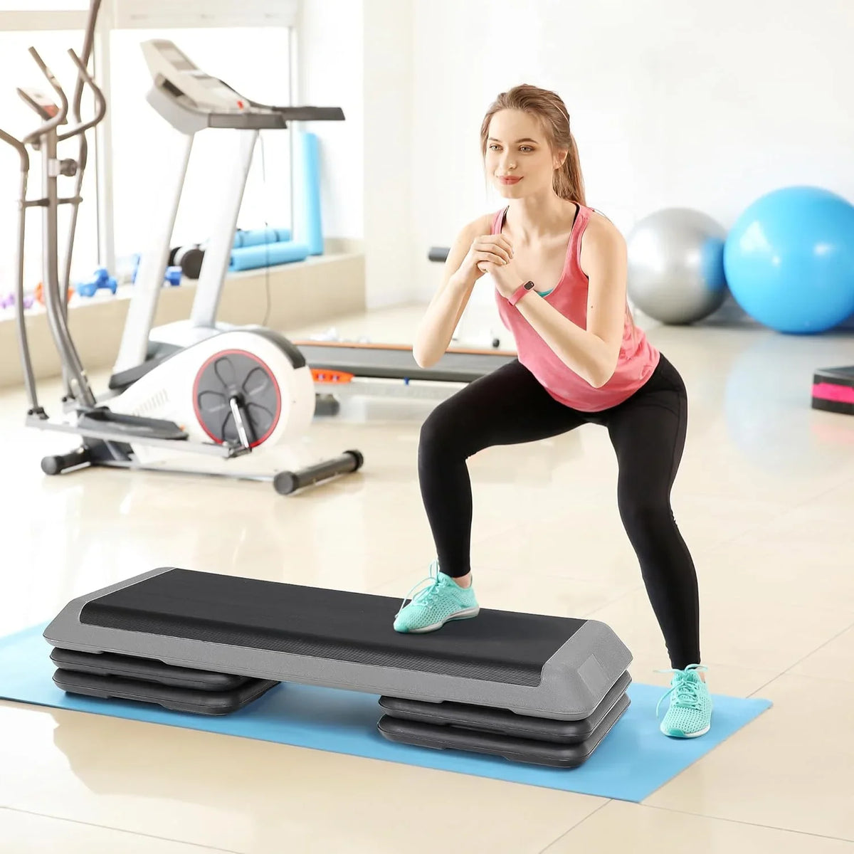 43'' Aerobic Adjustable Aerobics & Stepper Stackable Cardio Platform, Exercise Home Strength Workout 4 Step Fitness for with Gym Stepper Risers, Training Stepper