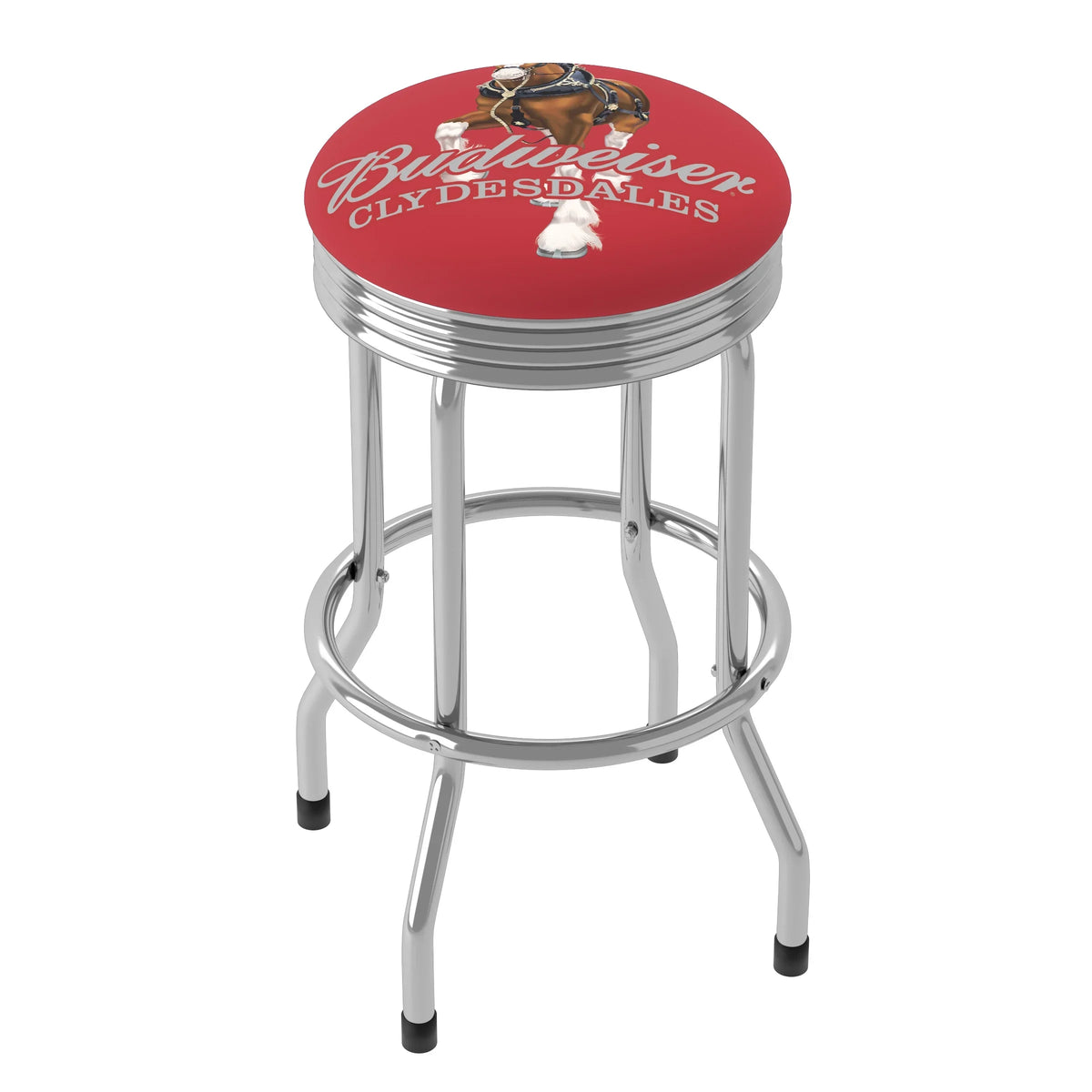 Budweiser Barstool Red Gameroom Trademark Chrome Clydesdale Ribbed
