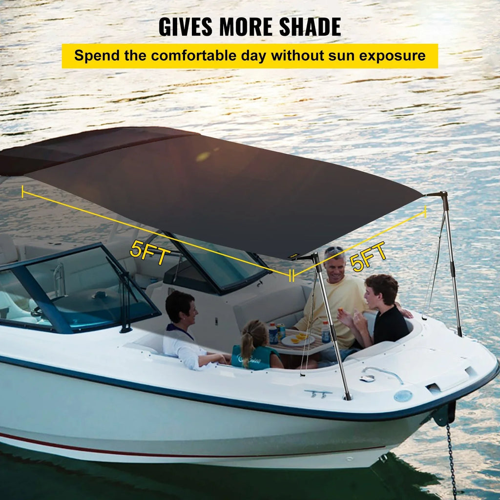 Bimini Shade 600D UV-Proof Easy Poles, & Waterproof, Rustproof Polyester Steel Kit with VEVOR Tops T-Top - Telescopic 5'x5' Assembly T-Tops Sun for