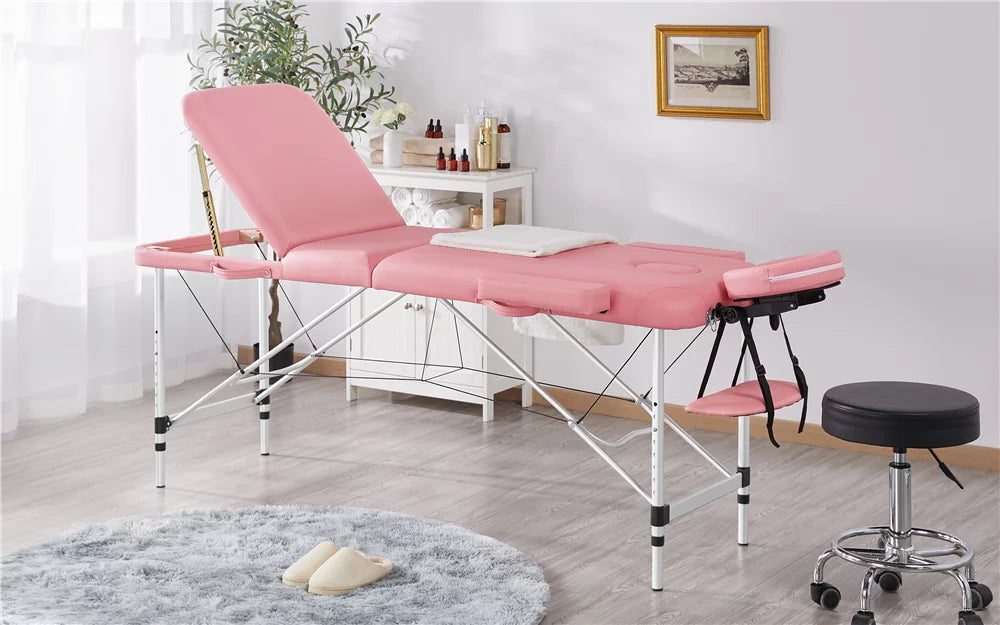Backrest/Headrest/Armrest/Hand Massage Portable Alloy Salon Table Massage Spa 84'' with 3-Fold Bed, Massage Adjustable Pink Bed Yaheetech Couch, Equipment, Pallet,