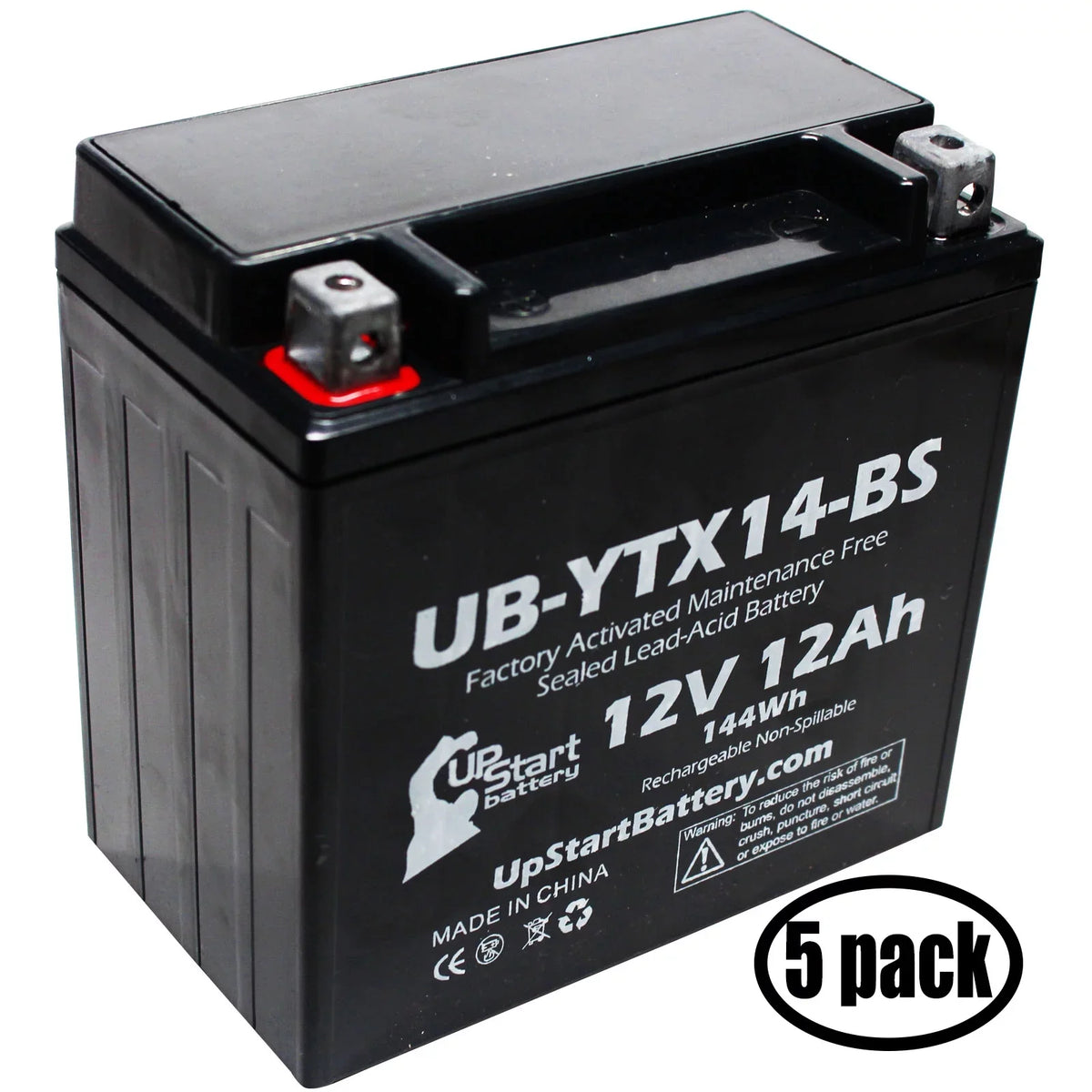 Free, Battery GS Motorcycle Factory BMW Replacement CC F800ST, Battery 12AH, 800 5-Pack UB-YTX14-BS - 12V, UpStart for Maintenance 2011 Activated,