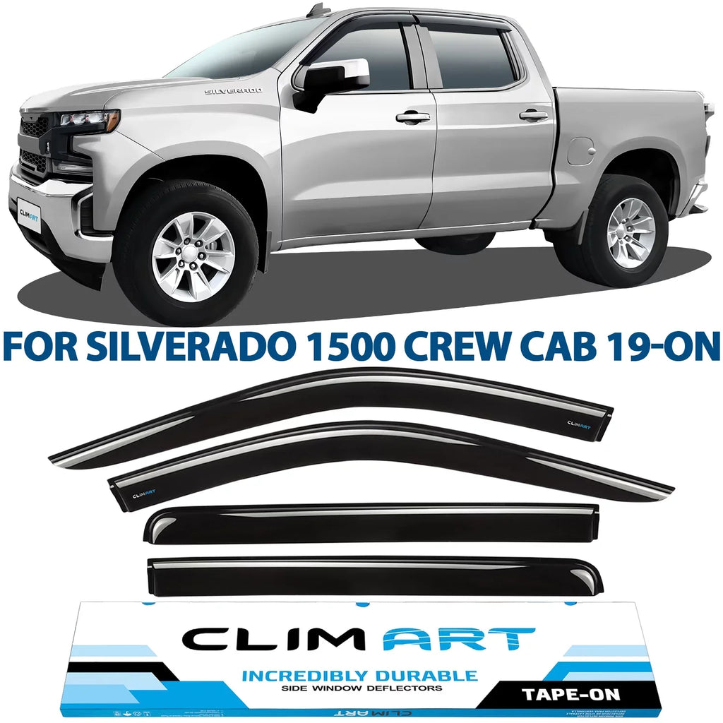 Truck 1500 Durable Incredibly Compatible ART Rain 419160 Vent Window Visors, Crew Silverado/GMC with Sierra Guards Window Tape-on 2019-2024 Cab, (Chevy) Chevrolet CLIM 4pcs- Accessories, Deflectors,