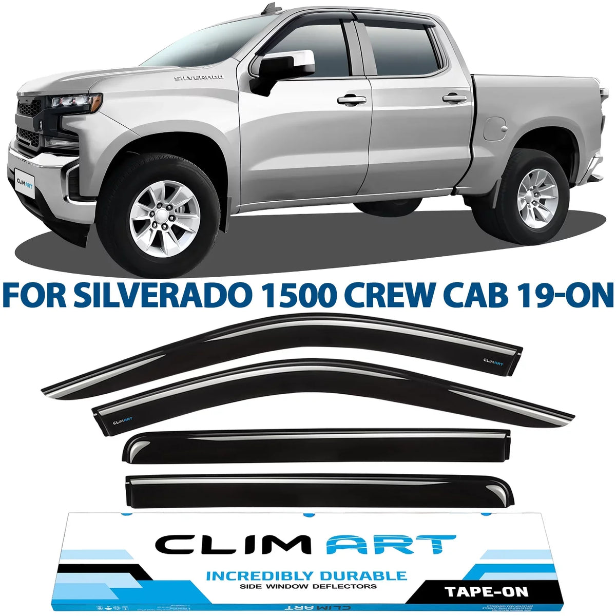 Truck 1500 Durable Incredibly Compatible ART Rain 419160 Vent Window Visors, Crew Silverado/GMC with Sierra Guards Window Tape-on 2019-2024 Cab, (Chevy) Chevrolet CLIM 4pcs- Accessories, Deflectors,