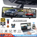 Backup Camera Reversing Mirror Dual 12" Parking Front Rear Camera 4K Night Vision, Assistance Cam Car Monitoring, and Dash Super