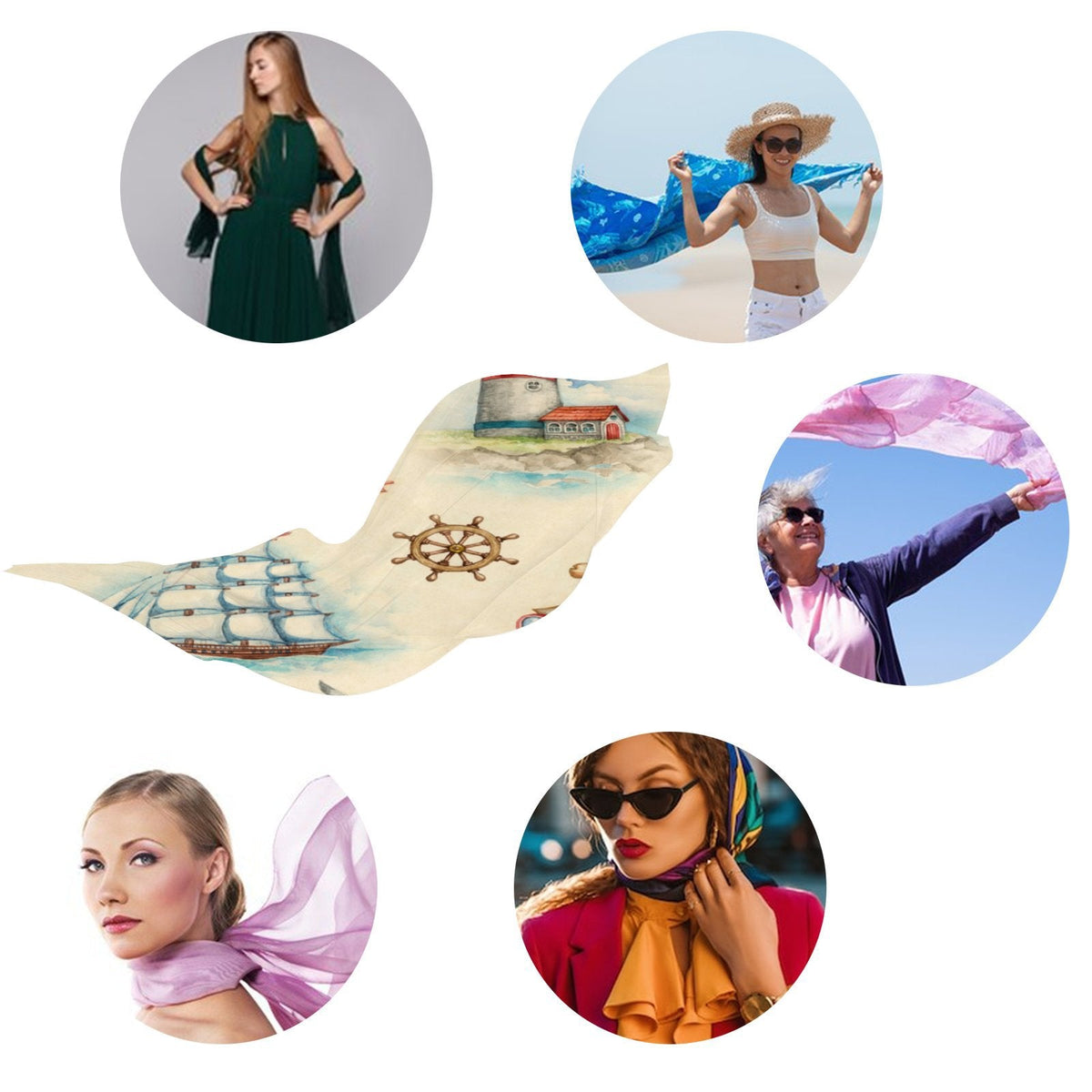 Wraps Oblong Nautical Silk Shawls Headscarf Long Women Gift Packed Sunscreen FREEAMG Large Wraps for Neck Watercolor Hair Scarf
