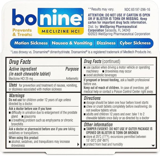 16 Chewable 3) Raspberry of Sickness, (Pack Tablets Motion Bonine ea for