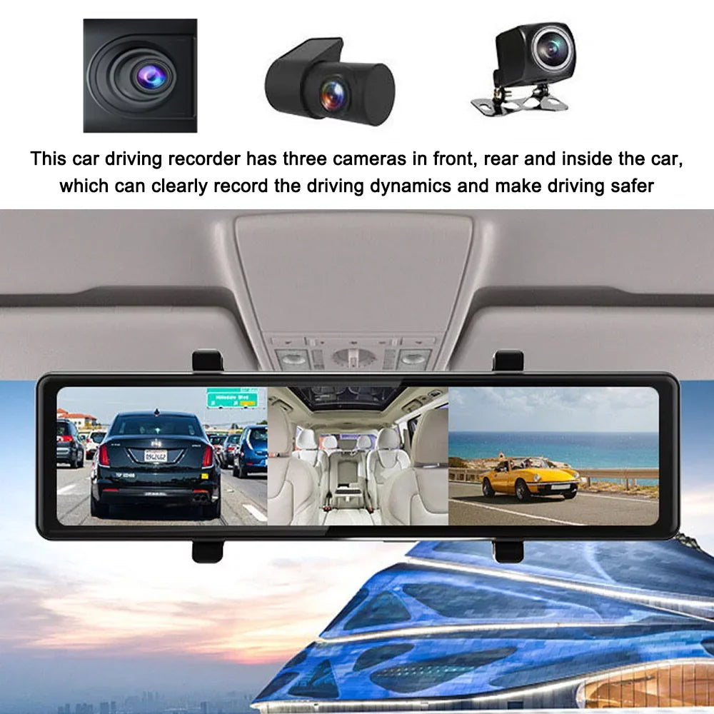 Cameras, Connectivity, Driving Clear Capture Recorder Rearview Dash Road Moment Auto Cam: Video Every the Recording 3 Touchscreen, - on BT 12in 2.5K - Mirror