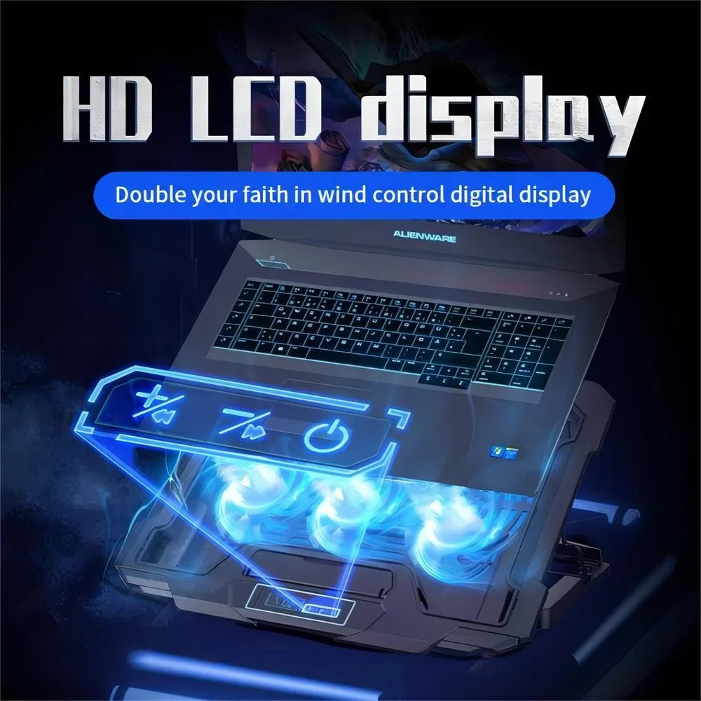 with Port Adjustable Gaming Notebook,2 Cooling & Cooler, Height Fan for Stand Laptop Cooling Cooling Pad Quiet Fans Laptop Laptop inch 6 Screen,Black 12-17.3 USB LCD