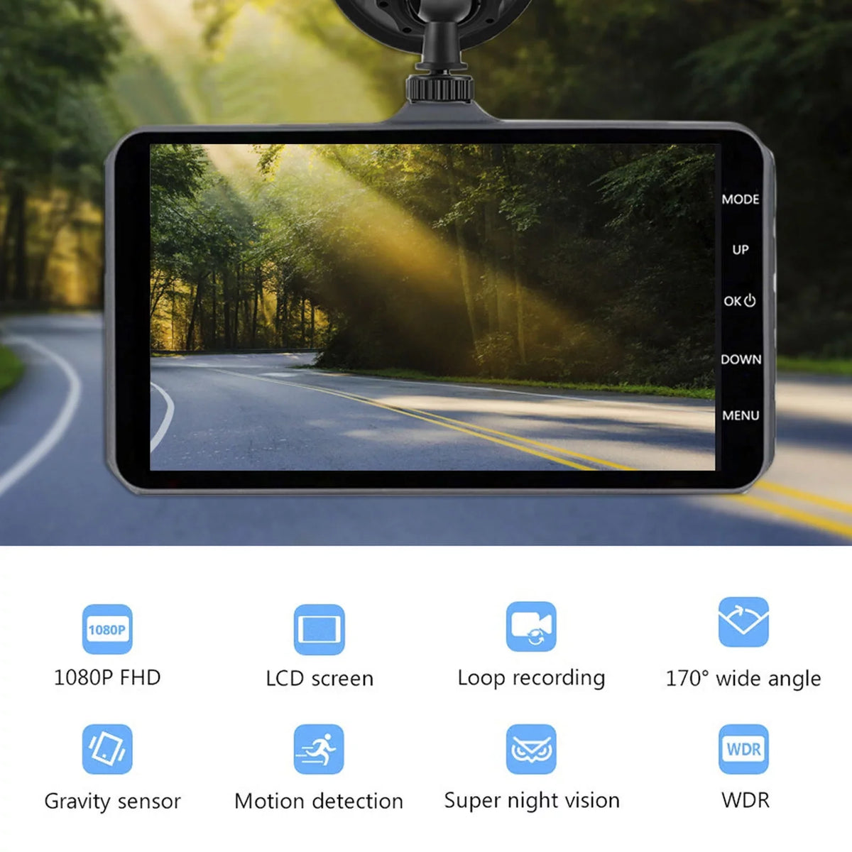 4" and Xhy Car Screen and Video Detection Recorder 1080P Dual Rear Touch Dash HD Front Camera Parking Monitoring Motion G-Sensor, Driving Cam Lens DVR