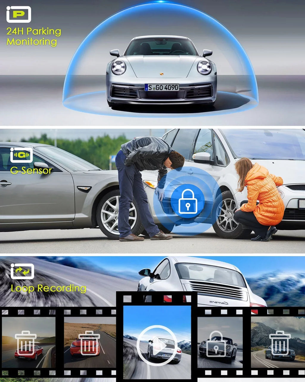 Backup Camera Reversing Mirror Dual 12" Parking Front Rear Camera 4K Night Vision, Assistance Cam Car Monitoring, and Dash Super