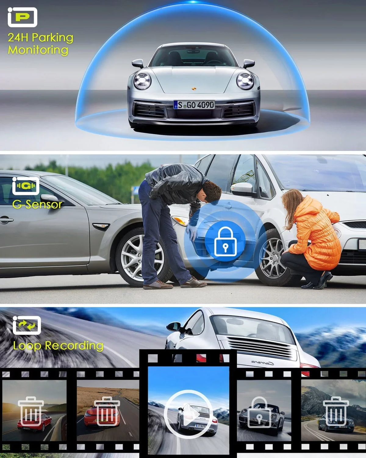 Backup Camera Reversing Mirror Dual 12" Parking Front Rear Camera 4K Night Vision, Assistance Cam Car Monitoring, and Dash Super