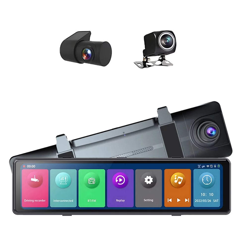 Cameras, Connectivity, Driving Clear Capture Recorder Rearview Dash Road Moment Auto Cam: Video Every the Recording 3 Touchscreen, - on BT 12in 2.5K - Mirror