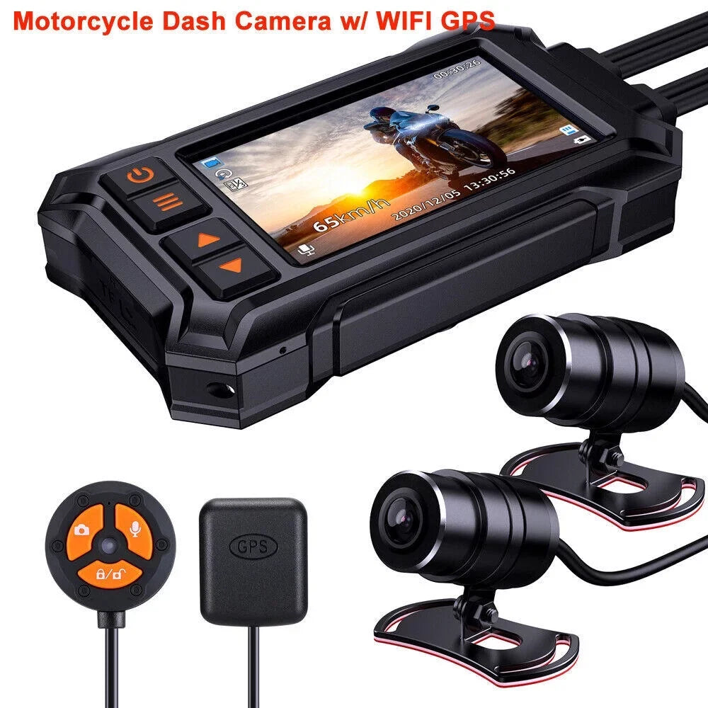 Night GPS Dash Rear 1080P Waterproof Front Vision Camera 3" A12 Motorcycle WIFI