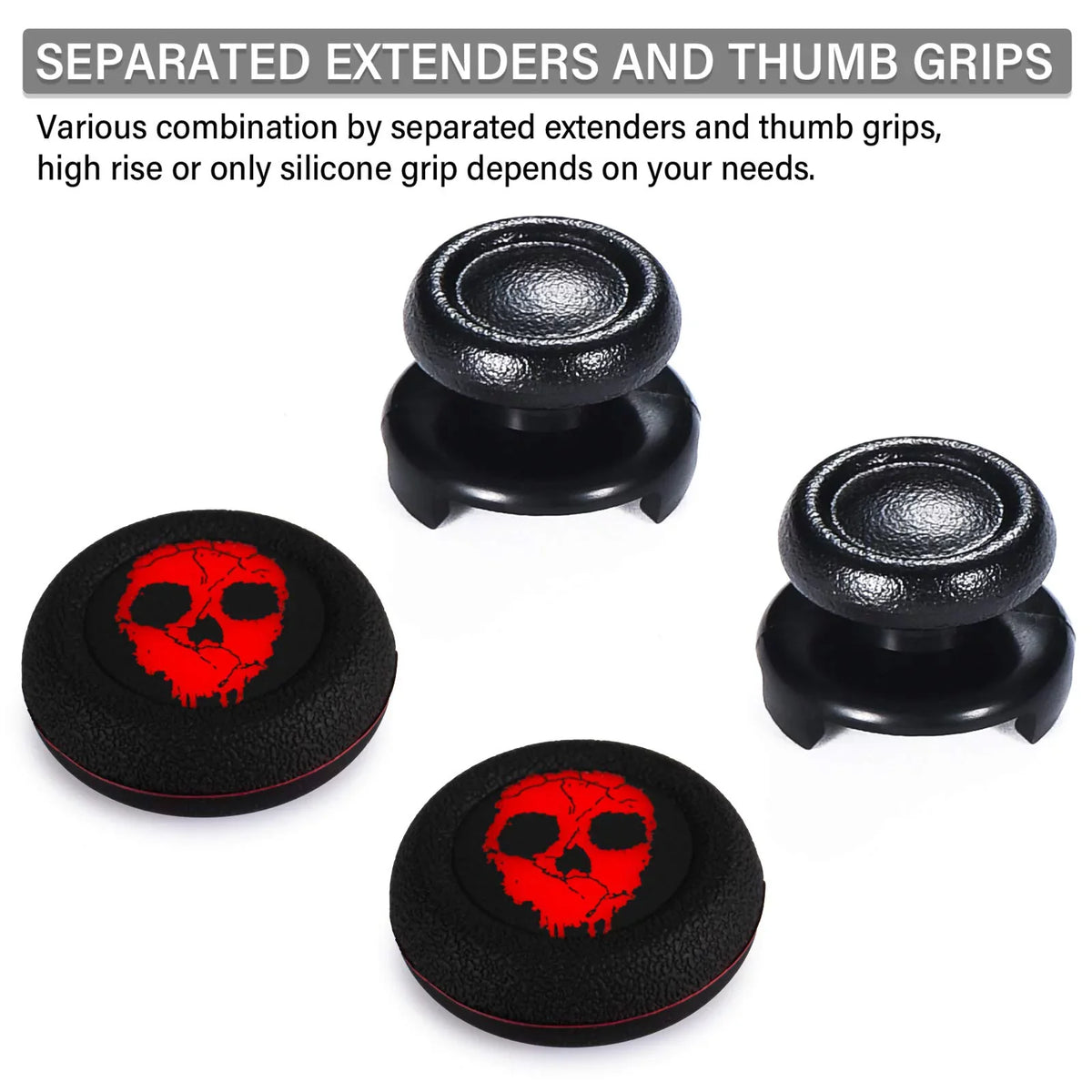 Rubber Silicone Thumbstick 2 Red) Extender Sets PS5 Dualsenese FPS Grip for PS4 Playrealm & Controller (Ghost Printing & Cover
