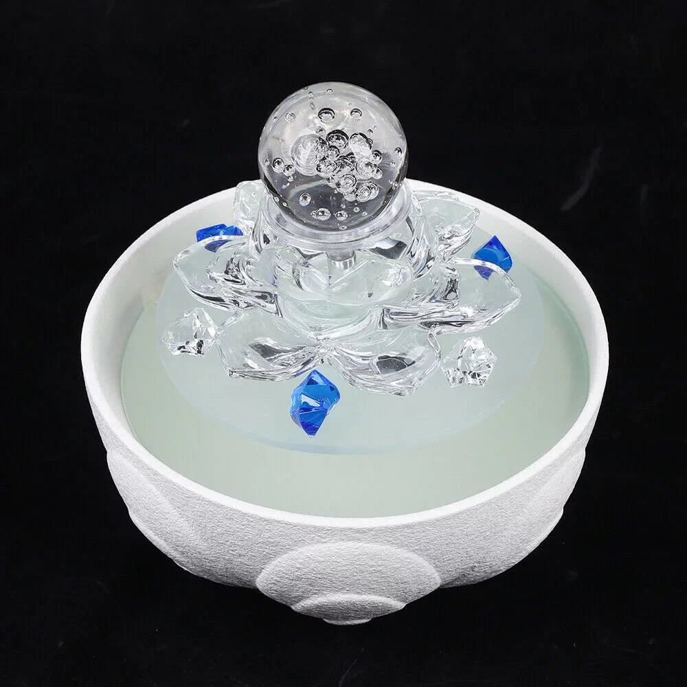 Fountain White Water Desktop Ornament Crystal Desktop Lotus Flowing Fountain, Decor Office Tabletop Teahouse Waterfall Fountain Water